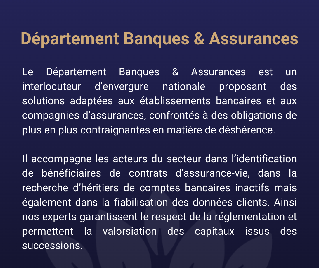 Le Département Banques & Assurances Guénifey